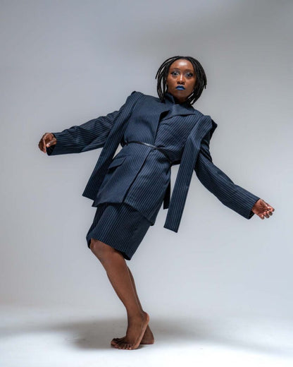 ASYMETRICAL SET BLAZER AND SHORTS II DARK BLUE